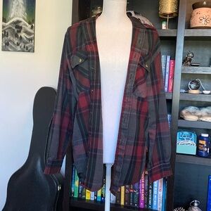 David Taylor plaid red and blue long sleeve flannel button down